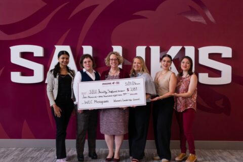 Members of the Multicultural Empowered Women Student Association celebrate receiving a micro-grant from the SIU Foundation in support of student leadership, mentorship, and women’s empowerment initiatives at SIU Carbondale.